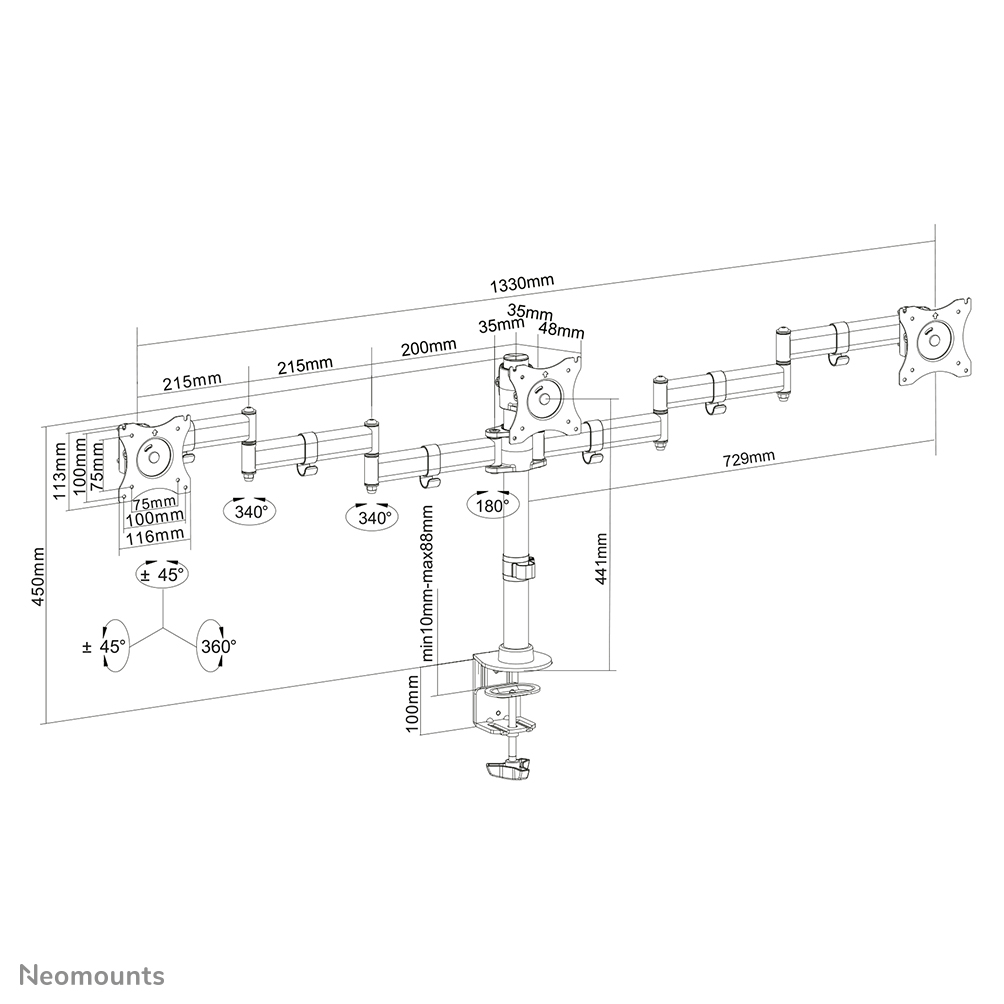 Neomounts NM-D135D3BLACK Monitorarm 10-27"